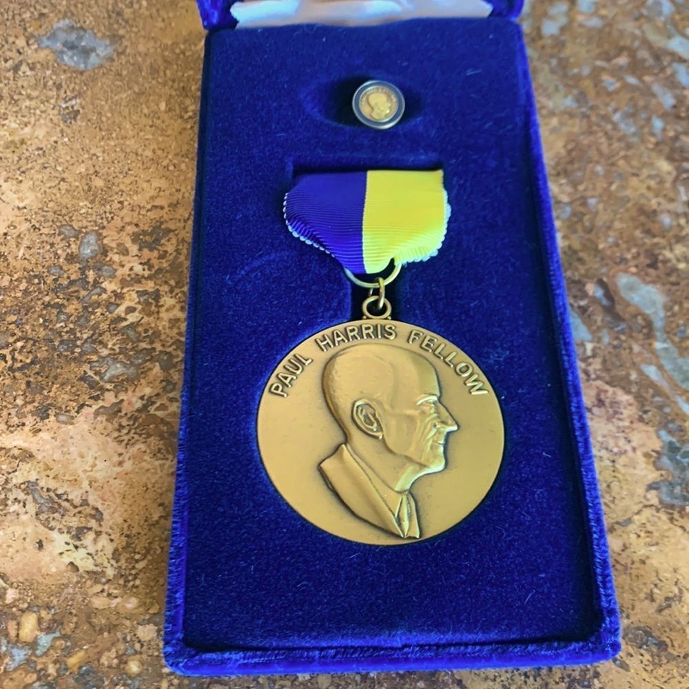 Rotary Foundation Paul Harris Fellow Medal Ribbon And Pin In Original Box